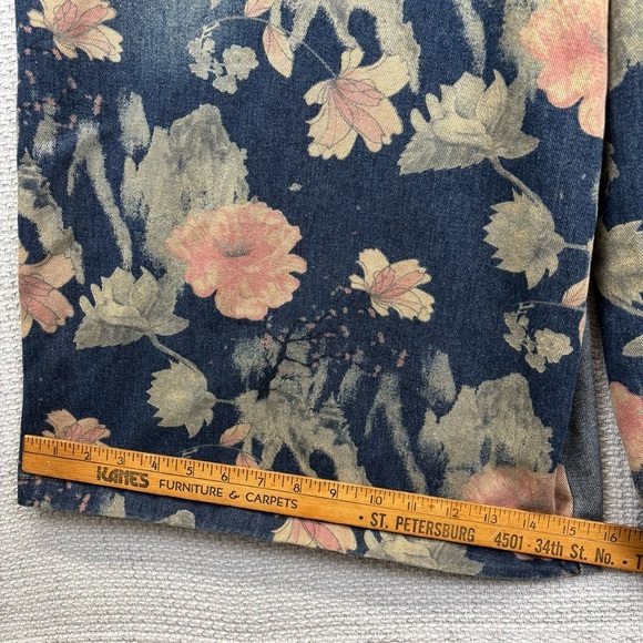 COWOKA Boho Floral Denim Bib Overalls Loose Wide Leg Jumpsuit Suspenders Small - Picture 12 of 13